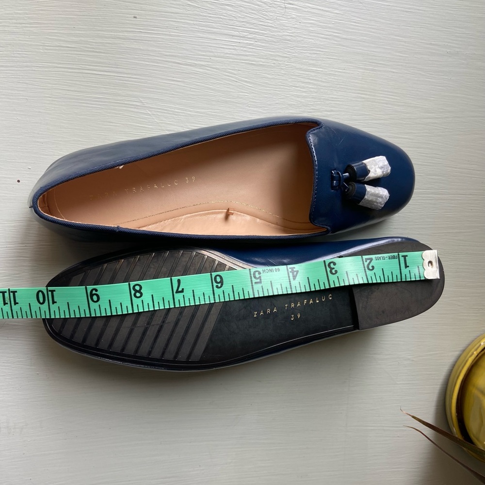 NEW ZARA Trafaluc navy blue tasseled ballet flats - Picture 8 of 11